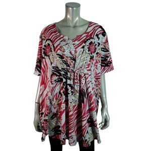 Roaman's Top Plus‎ Size 18W Tunic Elastic Waist Lightweight Floral Pullover Pink